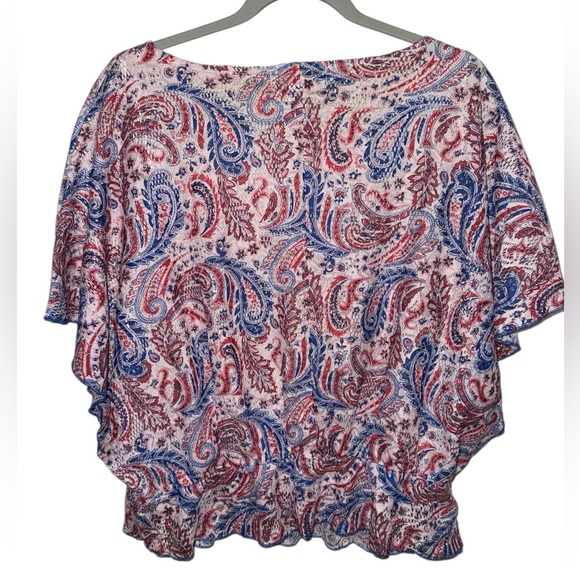 Cathy Daniels Red White Blue Paisley Flutter Sleeve Blouse | Size Large - Picture 3 of 5
